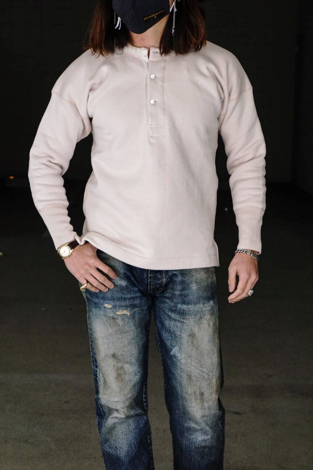 Olde Homesteader US012 Cotton Fleece Henley Neck Long Sleeve PARCHMENT