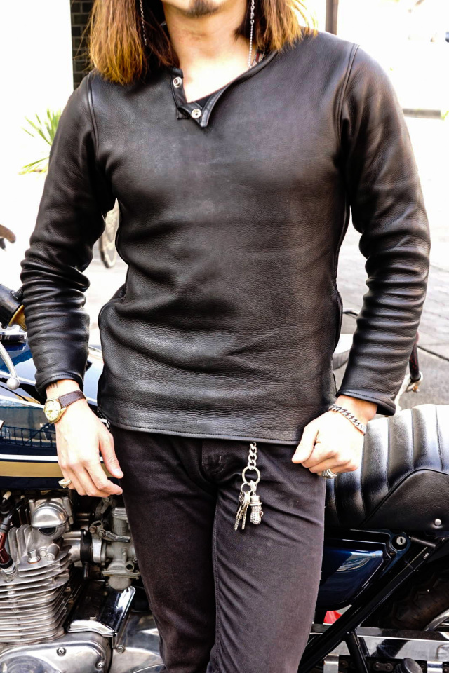 BAA COSTUME MFG. "MOLT" DEERSKIN LONG SLEEVE TEE BLACK