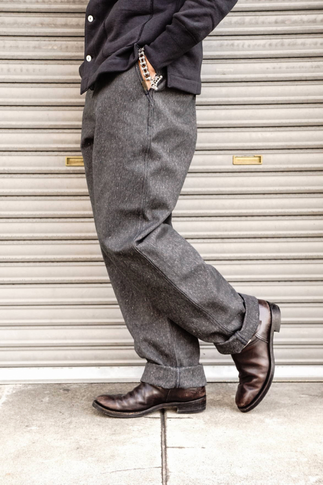 Mr.FATMAN "Jimmy Melange Twill Trousers" BLACK