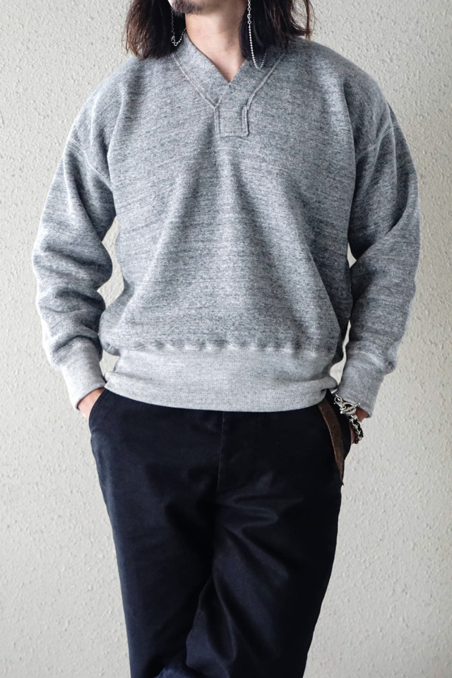 Olde Homesteader "Extra Cotton Fleece / Y Neck Long Sleeve" TOP CHARCOAL
