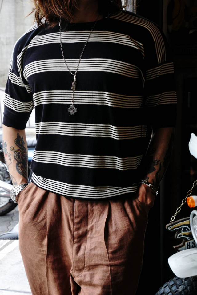 Olde Homesteader "Crew Neck Shortsleeve" - Interlock - BLACK × ECRU