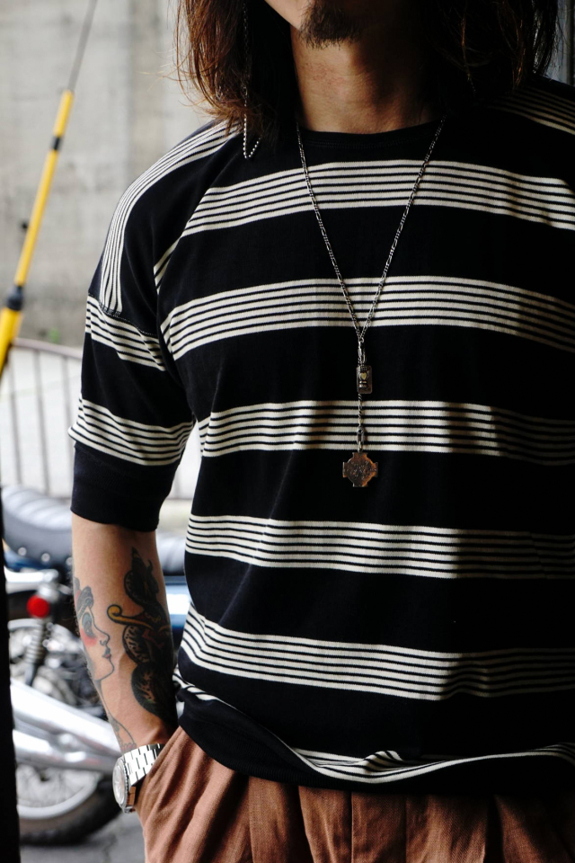 Olde Homesteader "Crew Neck Shortsleeve" - Interlock - BLACK × ECRU