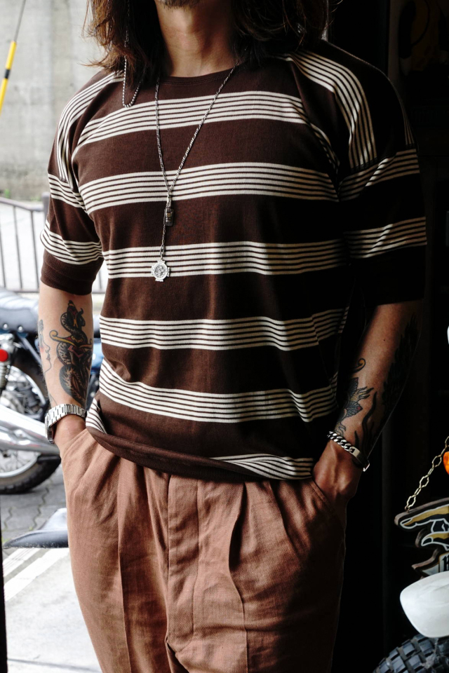 Olde Homesteader "Crew Neck Shortsleeve" - Interlock - CHESTNUT × ECRU