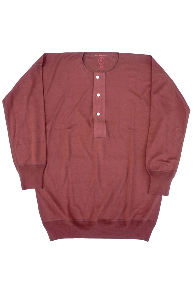 Olde Homesteader "Henley Neck Longsleeve" - Interlock - MAHOGANY
