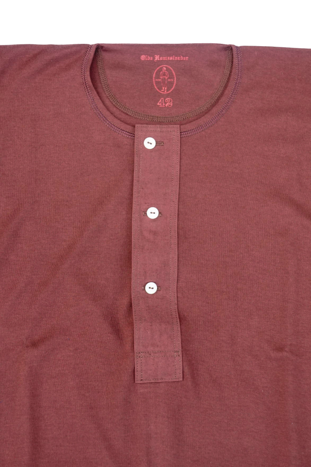 Olde Homesteader "Henley Neck Longsleeve" - Interlock - MAHOGANY