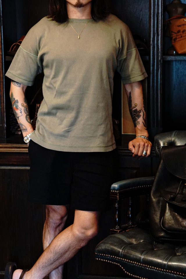 Olde Homesteader "Crew Neck Short Sleeve" - Heavy Weight Rib - OLIVE