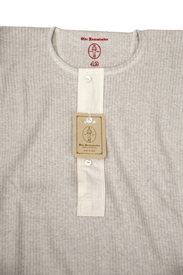 Olde Homesteader "Henley Neck Longsleeve" - Swedenish Army Rib - ECRU HEATHER