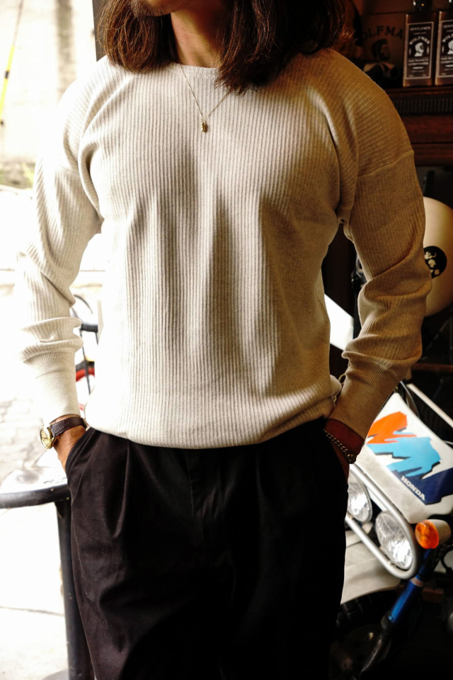 Olde Homesteader "Crew Neck Longsleeve" - Swedenish Army Rib - ECRU HEATHER