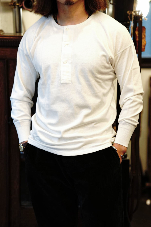 Olde Homesteader "Henley Neck Long sleeve" -Rustic Jersey- OFF WHITE