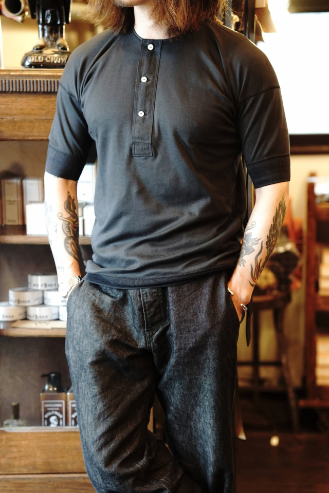 Olde Homesteader "Henley Neck Shortsleeve" - Interlock - Olde Worker's Black