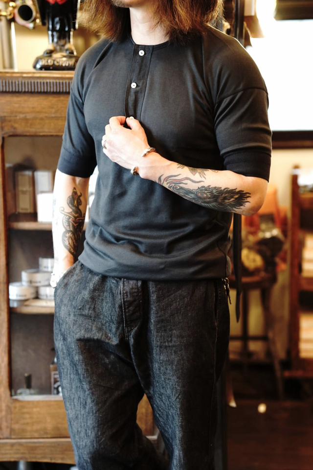 Olde Homesteader "Henley Neck Shortsleeve" - Interlock - Olde Worker's Black