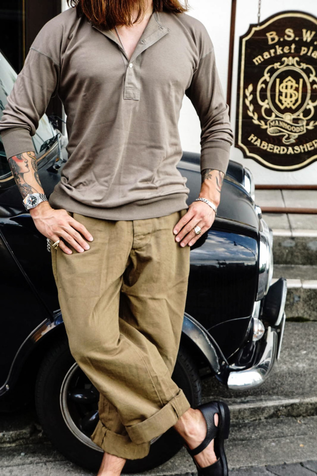 Olde Homesteader "Henley Neck Longsleeve" – Interlock – Rustic Grey