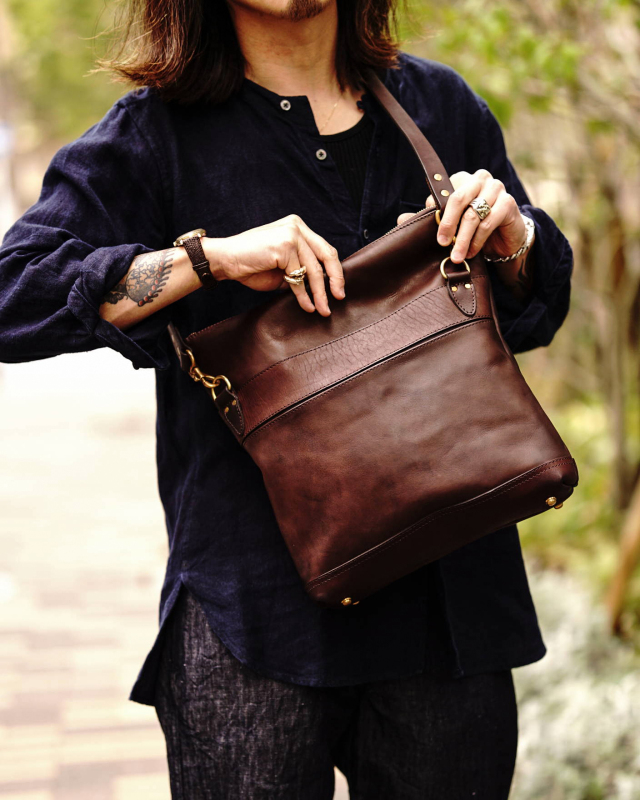 VASCO "LEATHER NELSON 2WAY BAG -SMALL" BROWN