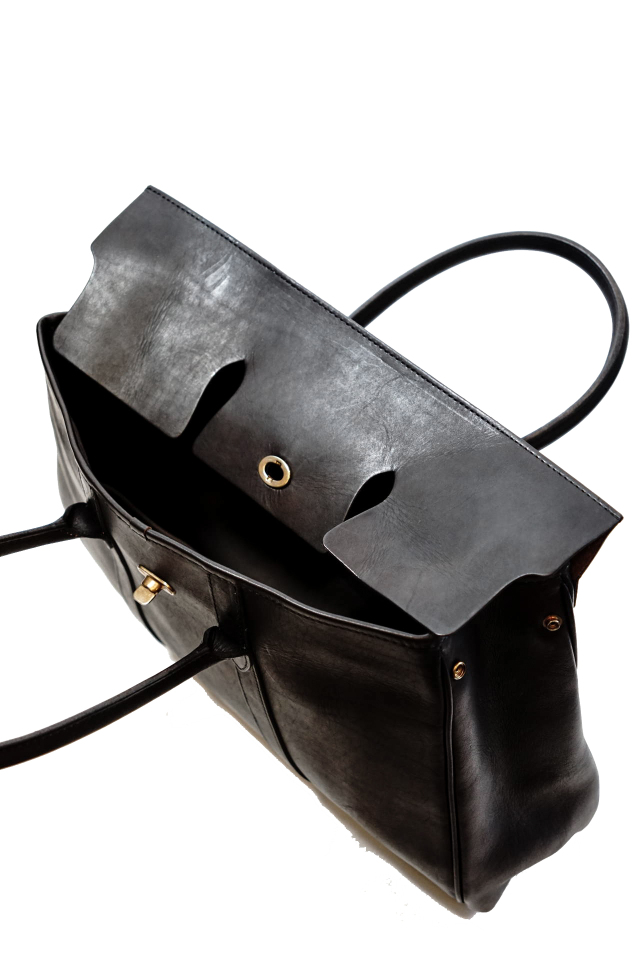 VASCO "LEATHER SADDLE TOTE BAG" BLACK