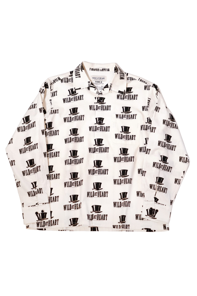 WILD AT HEART "SILK HAT" Cotton Open Collar L/S Shirt WHITE