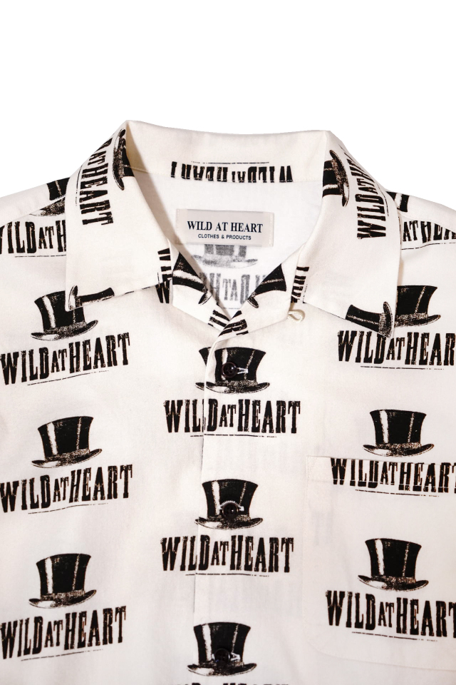 WILD AT HEART "SILK HAT" Cotton Open Collar L/S Shirt WHITE