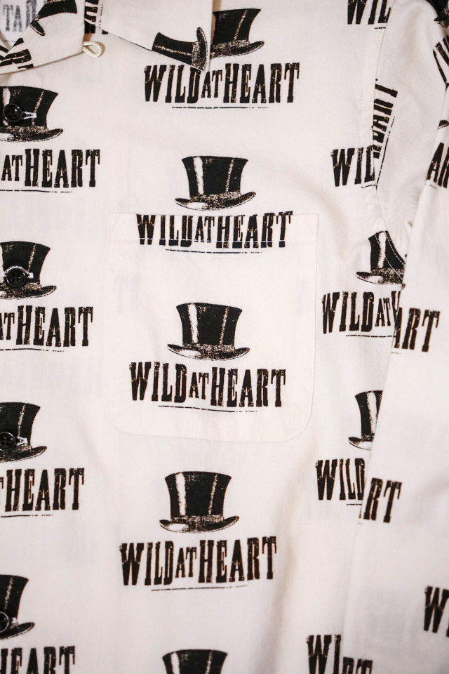 WILD AT HEART "SILK HAT" Cotton Open Collar L/S Shirt WHITE