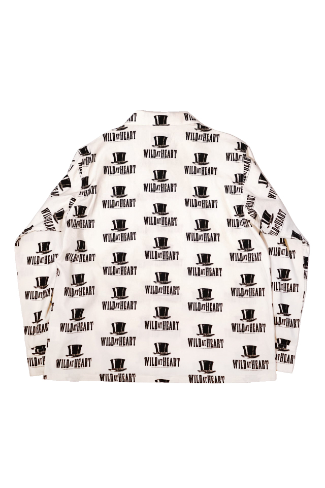 WILD AT HEART "SILK HAT" Cotton Open Collar L/S Shirt WHITE