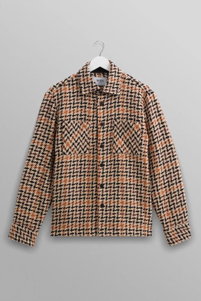 wax london Whiting - Natural Houndstooth-Weave Overshirt