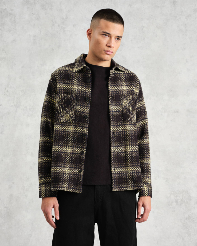 wax london Whiting - Black And Yellow Hutton Check Overshirt