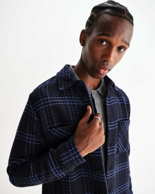 wax london Whiting - Navy And Blue Skate Check Overshirt