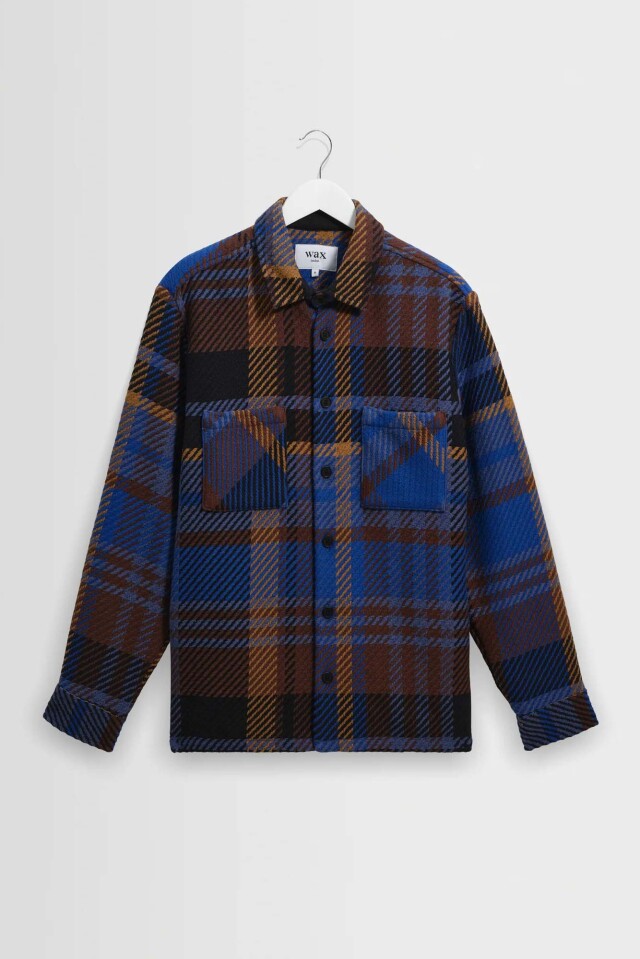 wax london Whiting - Blue And Brown Bold Check Overshirt
