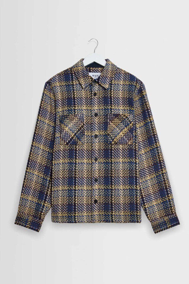 wax london Whiting - Blue And Multicolour Grain Check Overshirt