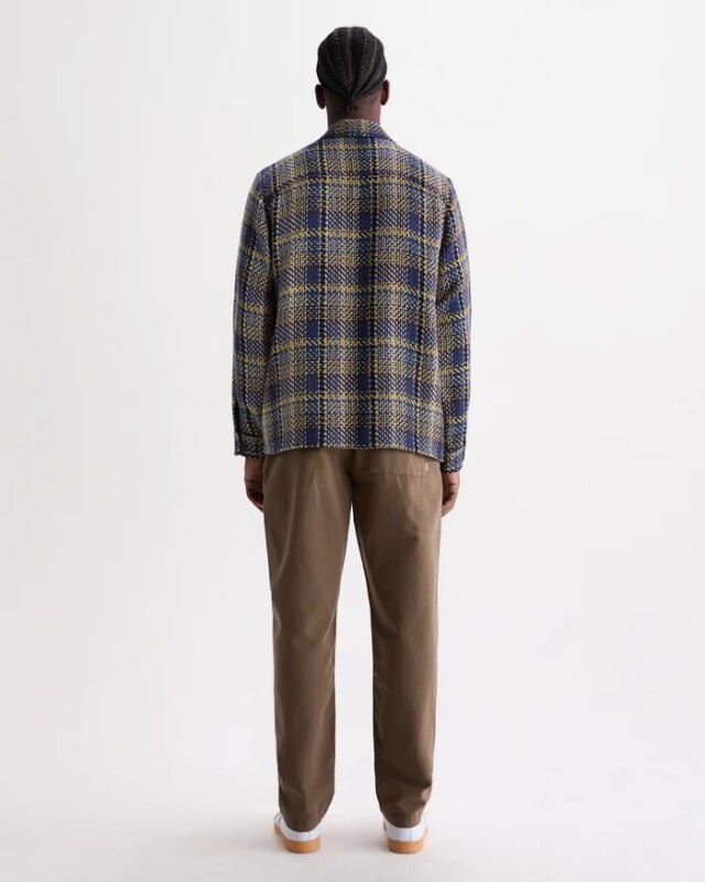 wax london Whiting - Blue And Multicolour Grain Check Overshirt