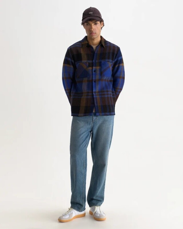 wax london Whiting - Blue And Brown Bold Check Overshirt