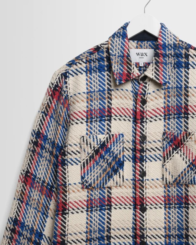 wax london Whiting - Ecru And Red Jazz Weave Check Overshirt