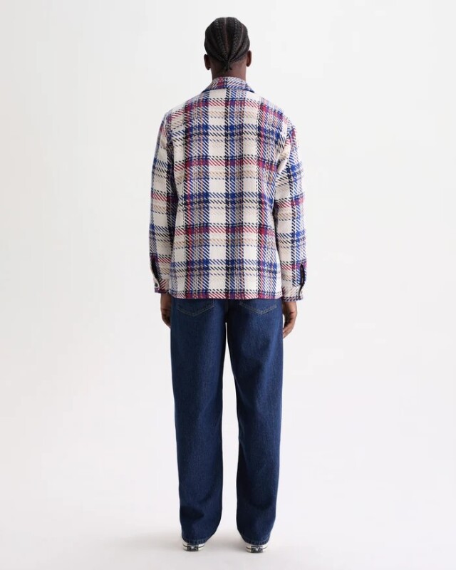 wax london Whiting - Ecru And Red Jazz Weave Check Overshirt