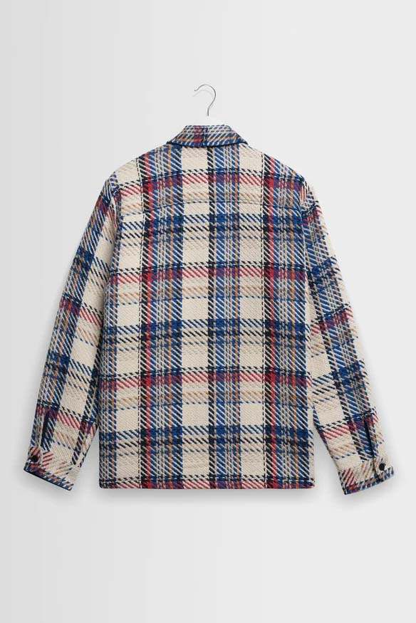 wax london Whiting - Ecru And Red Jazz Weave Check Overshirt