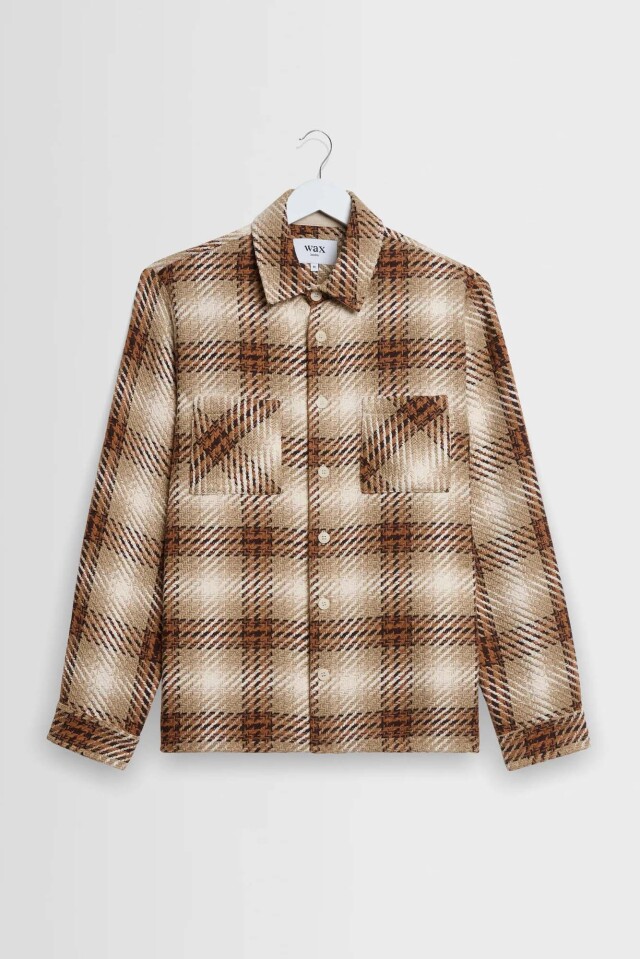 wax london Whiting - Natural And Ecru Overlap Check Overshirt