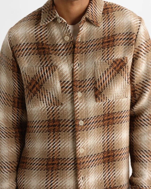 wax london Whiting - Natural And Ecru Overlap Check Overshirt
