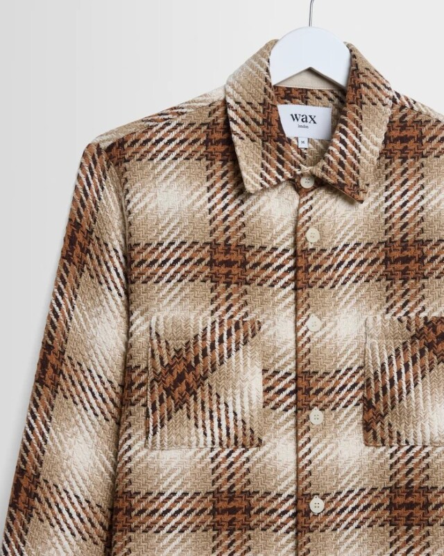wax london Whiting - Natural And Ecru Overlap Check Overshirt
