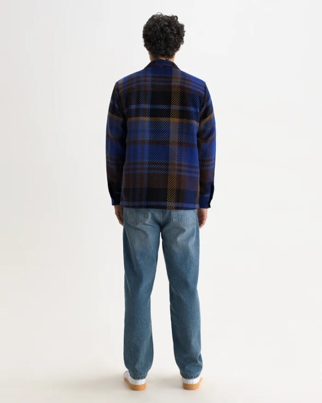 wax london Whiting - Blue And Brown Bold Check Overshirt