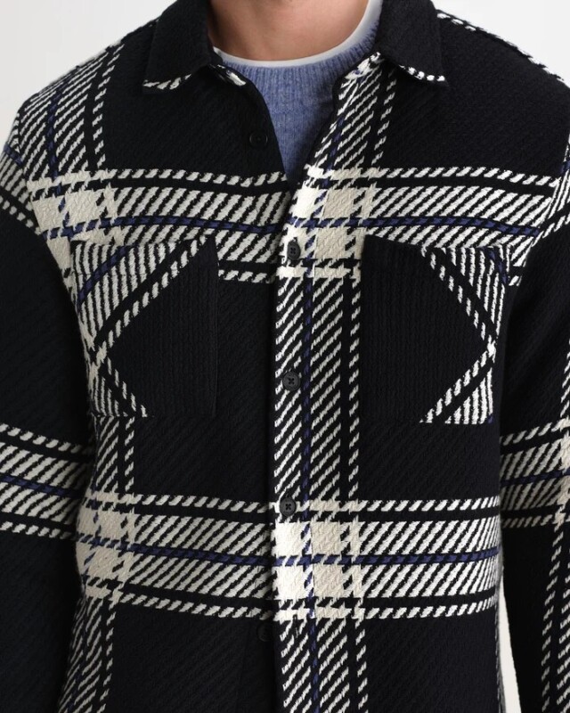 wax london Whiting - Black And Ecru Oversize Grid Check Overshirt