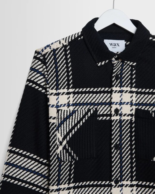 wax london Whiting - Black And Ecru Oversize Grid Check Overshirt