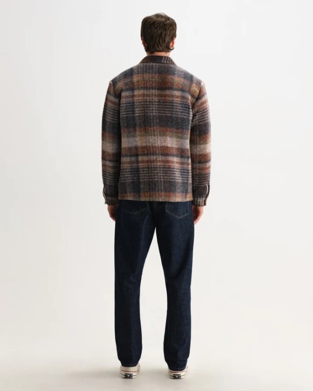 wax london Whiting - Oatmeal And Multicolour Check Wool Blend Overshirt
