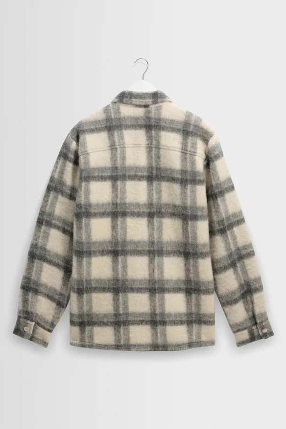wax london Whiting - Ecru And Grey Check Wool Blend Overshirt