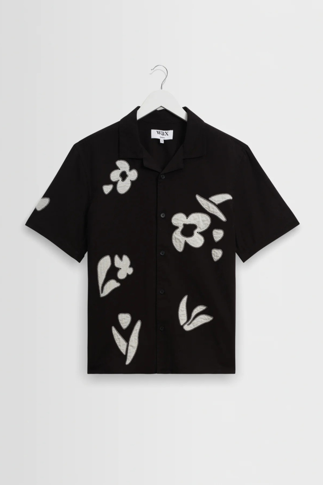 wax london Didcot - Black And Beige Abstract Applique Short-Sleeve Shirt