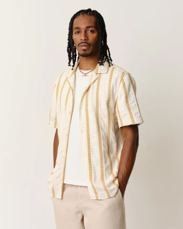 wax london "DIDCOT SS SHIRT" ECRU LENO STRIPE