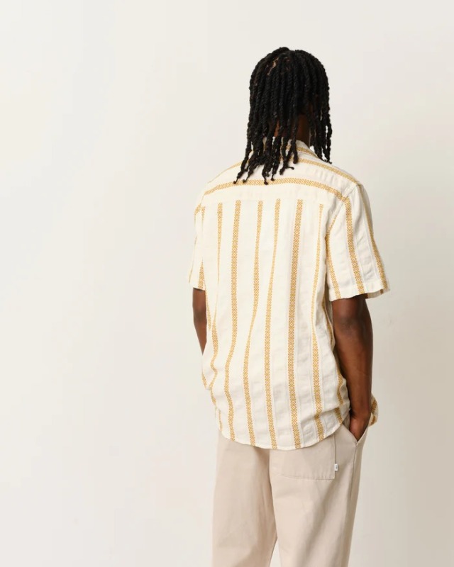 wax london "DIDCOT SS SHIRT" ECRU LENO STRIPE