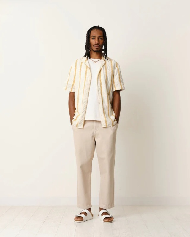 wax london "DIDCOT SS SHIRT" ECRU LENO STRIPE