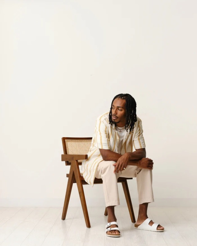 wax london "DIDCOT SS SHIRT" ECRU LENO STRIPE