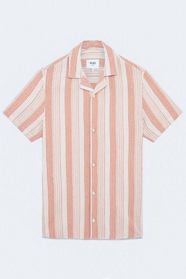 wax london "DIDCOT SS SHIRT" CRINKLE STRIPE ORANGE