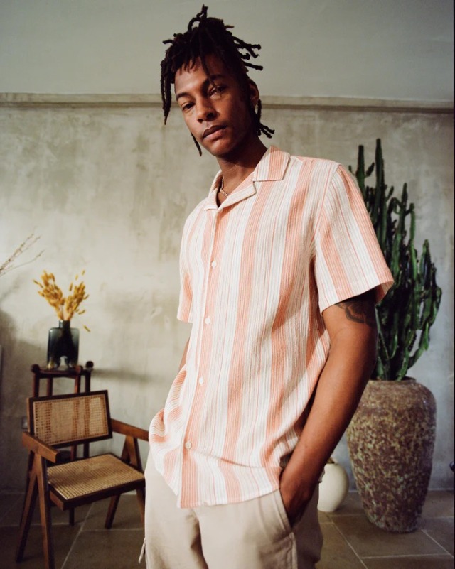 wax london "DIDCOT SS SHIRT" CRINKLE STRIPE ORANGE