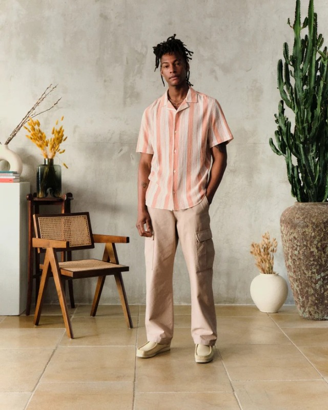 wax london "DIDCOT SS SHIRT" CRINKLE STRIPE ORANGE