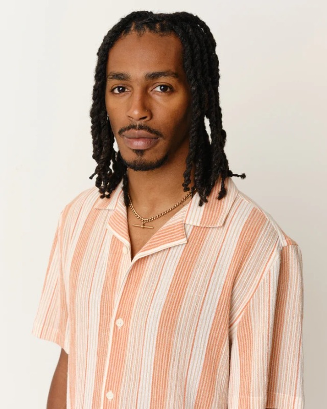 wax london "DIDCOT SS SHIRT" CRINKLE STRIPE ORANGE