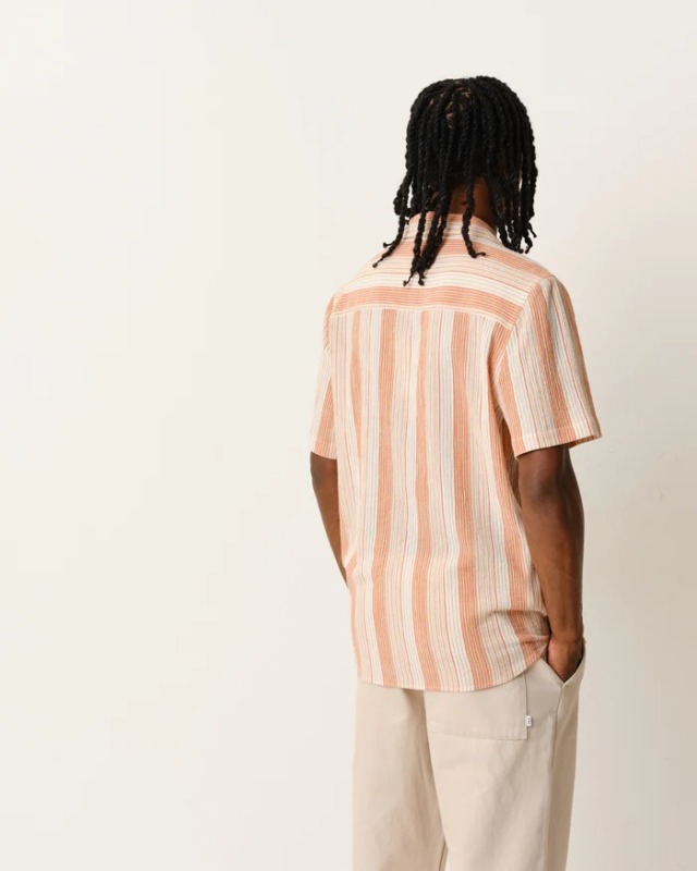 wax london "DIDCOT SS SHIRT" CRINKLE STRIPE ORANGE
